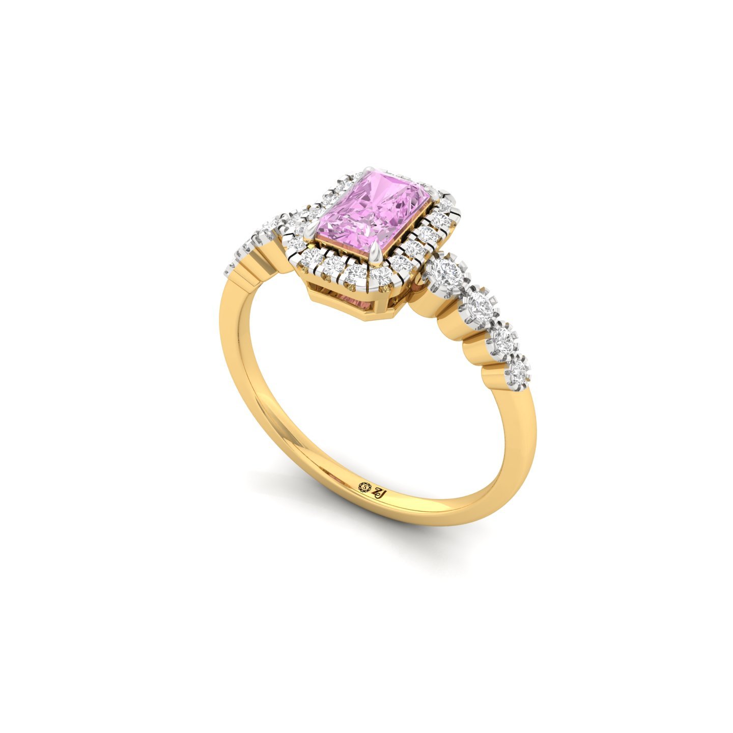 Pink Radiant Cut Diamond Halo Engagement Ring | Lab Grown Solitaire Ring with Side Diamonds | 925 Silver | 10K | 14K | 18K - View 2