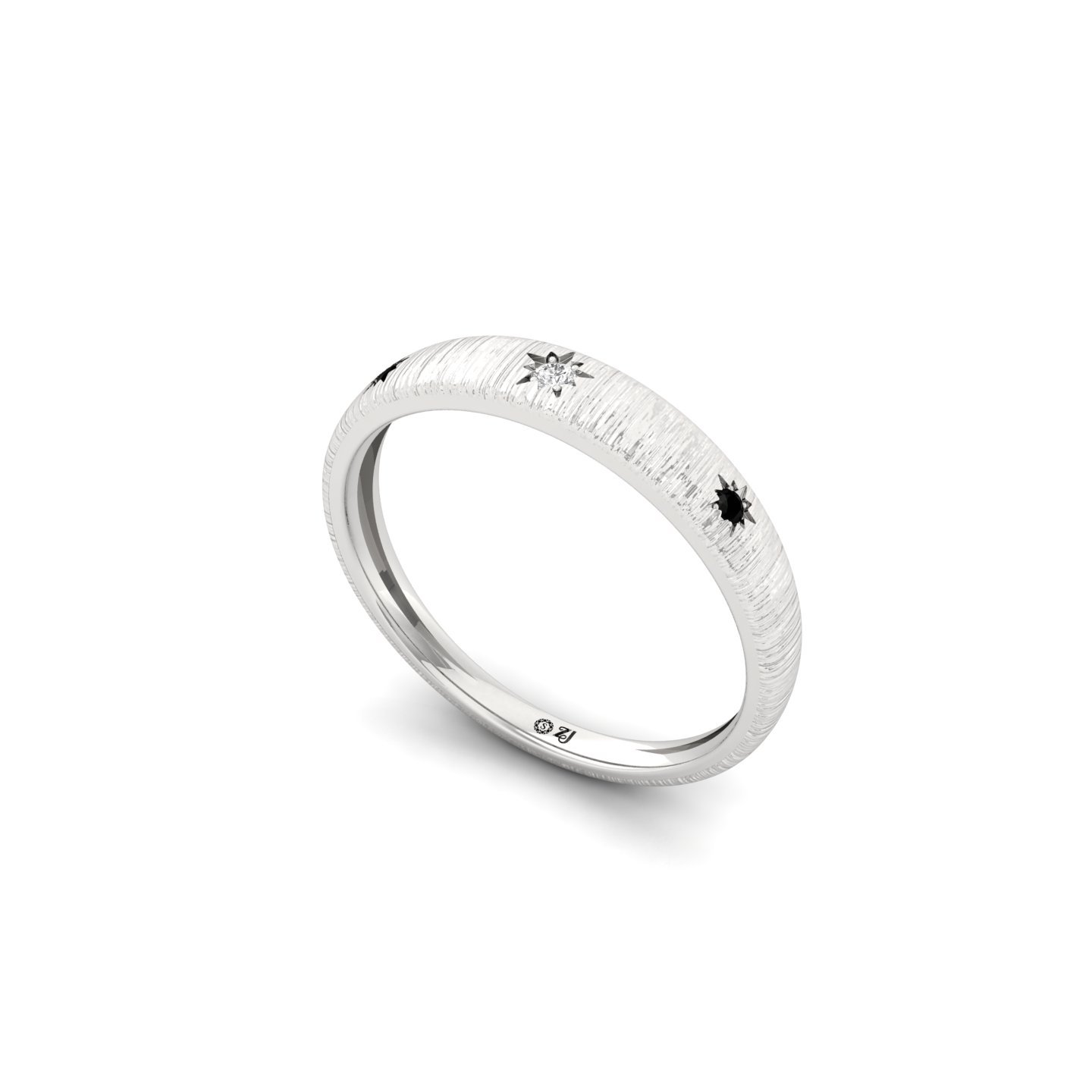 Diamond Matte Finish Band Ring | Modern Lab Grown Diamond Wedding Band | 925 Silver | 10K | 14K | 18K - View 2