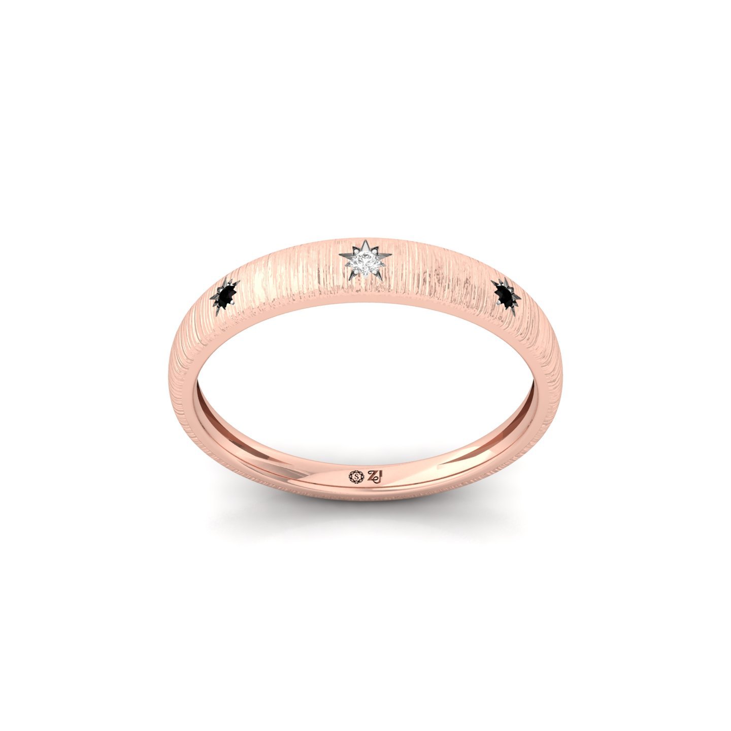 Diamond Matte Finish Band Ring | Modern Lab Grown Diamond Wedding Band | 925 Silver | 10K | 14K | 18K - Rose Gold Main View