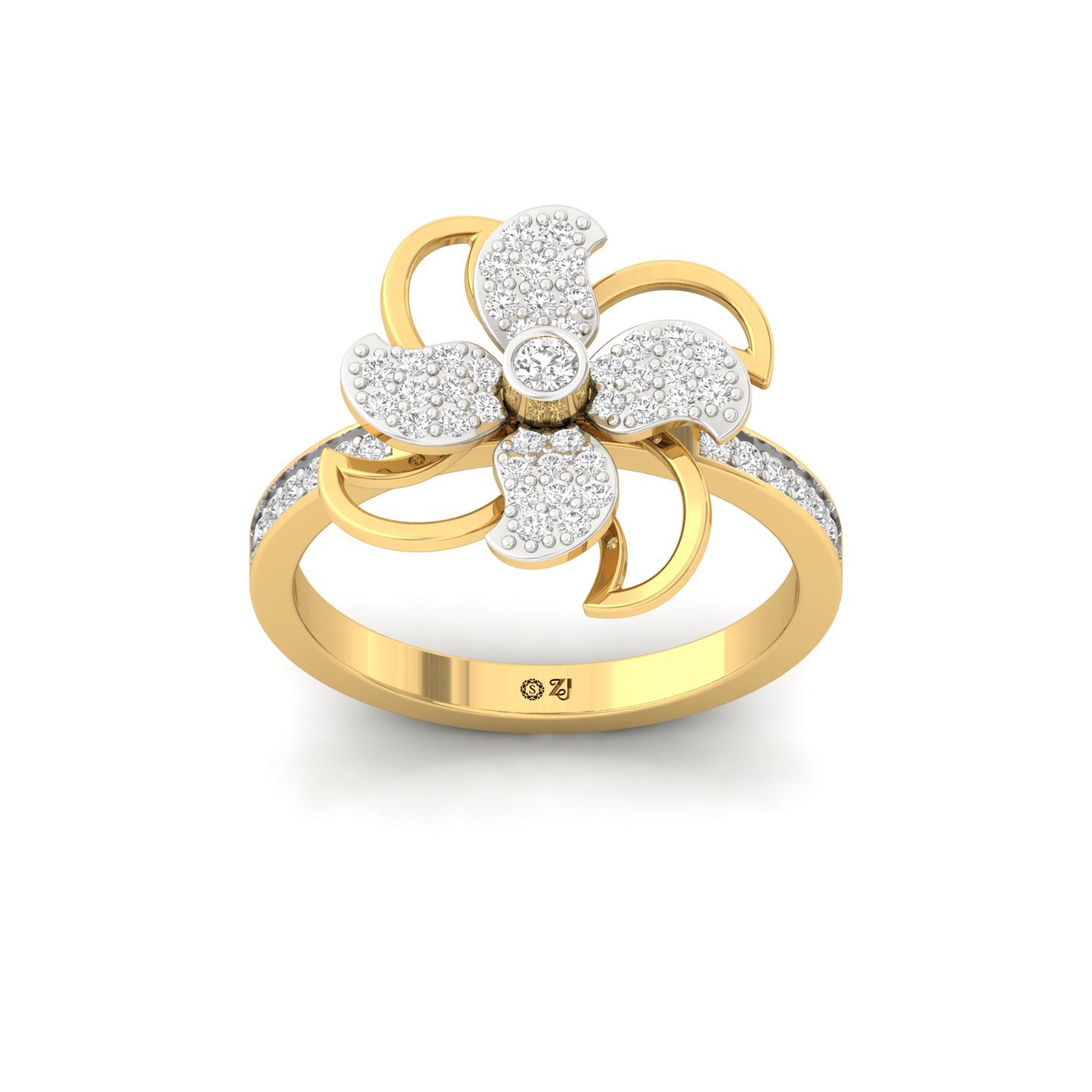 Round Brilliant Cut Diamond Floral Cocktail Ring | Blooming Lab Grown Diamond Statement Ring | 925 Silver | 10K | 14K | 18K - Gold Main View