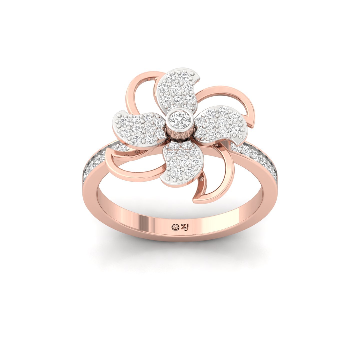 Round Brilliant Cut Diamond Floral Cocktail Ring | Blooming Lab Grown Diamond Statement Ring | 925 Silver | 10K | 14K | 18K - Rose Gold Main View