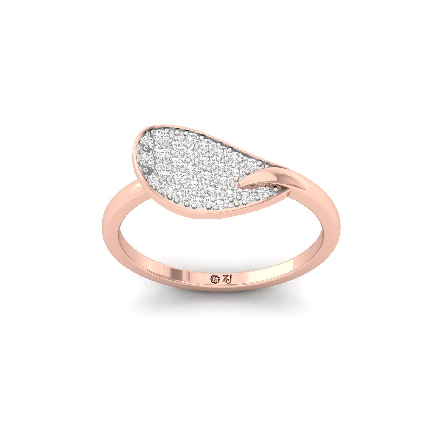 Round Brilliant Cut Diamond Teardrop Statement Ring | Lab Grown Pavé Diamond Cocktail Ring | 925 Silver | 10K | 14K | 18K - Rose Gold Main View