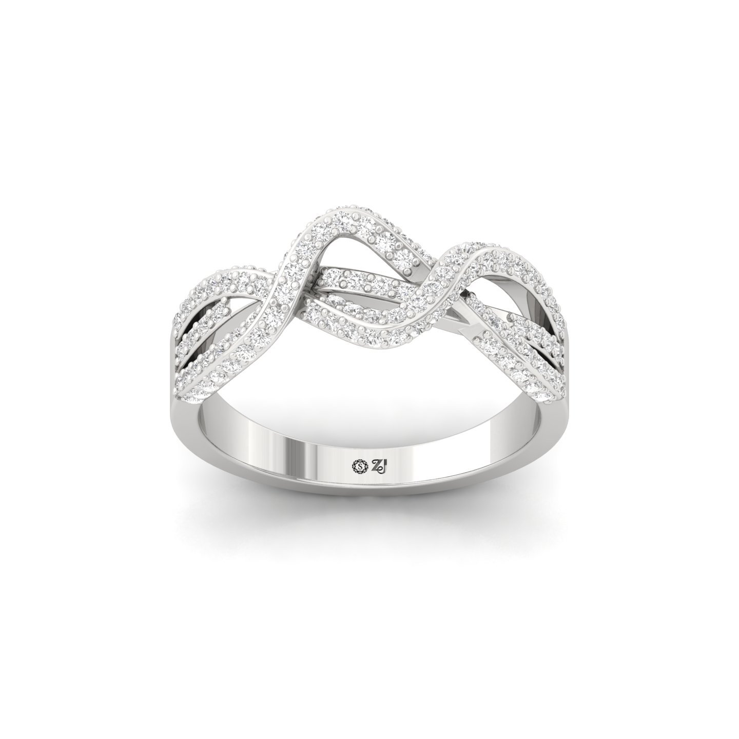 Round Brilliant Cut Diamond Infinity Ring | Lab Grown Diamond Designer Band | 925 Silver | 10K | 14K | 18K - Main View