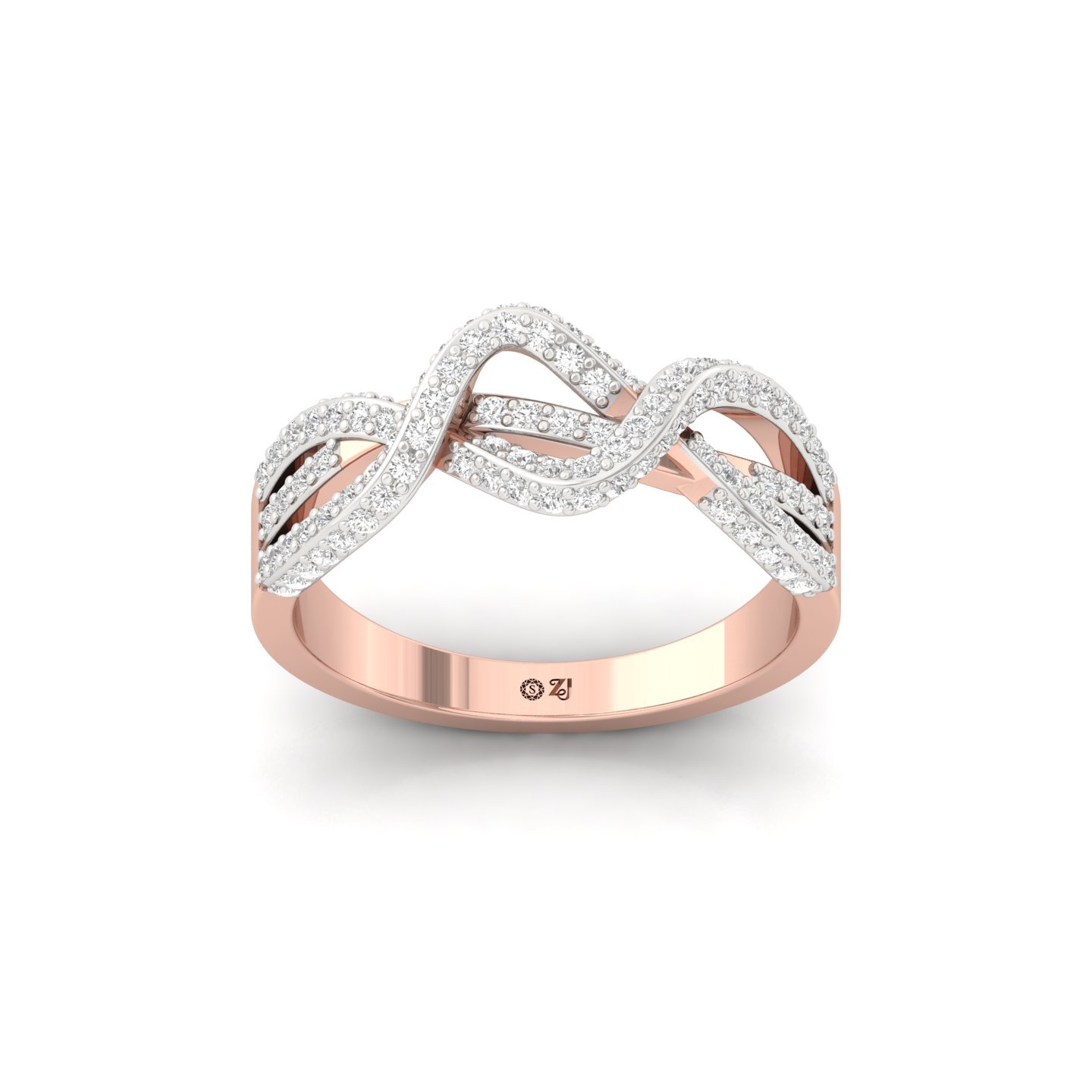 Round Brilliant Cut Diamond Infinity Ring | Lab Grown Diamond Designer Band | 925 Silver | 10K | 14K | 18K - Rose Gold Main View