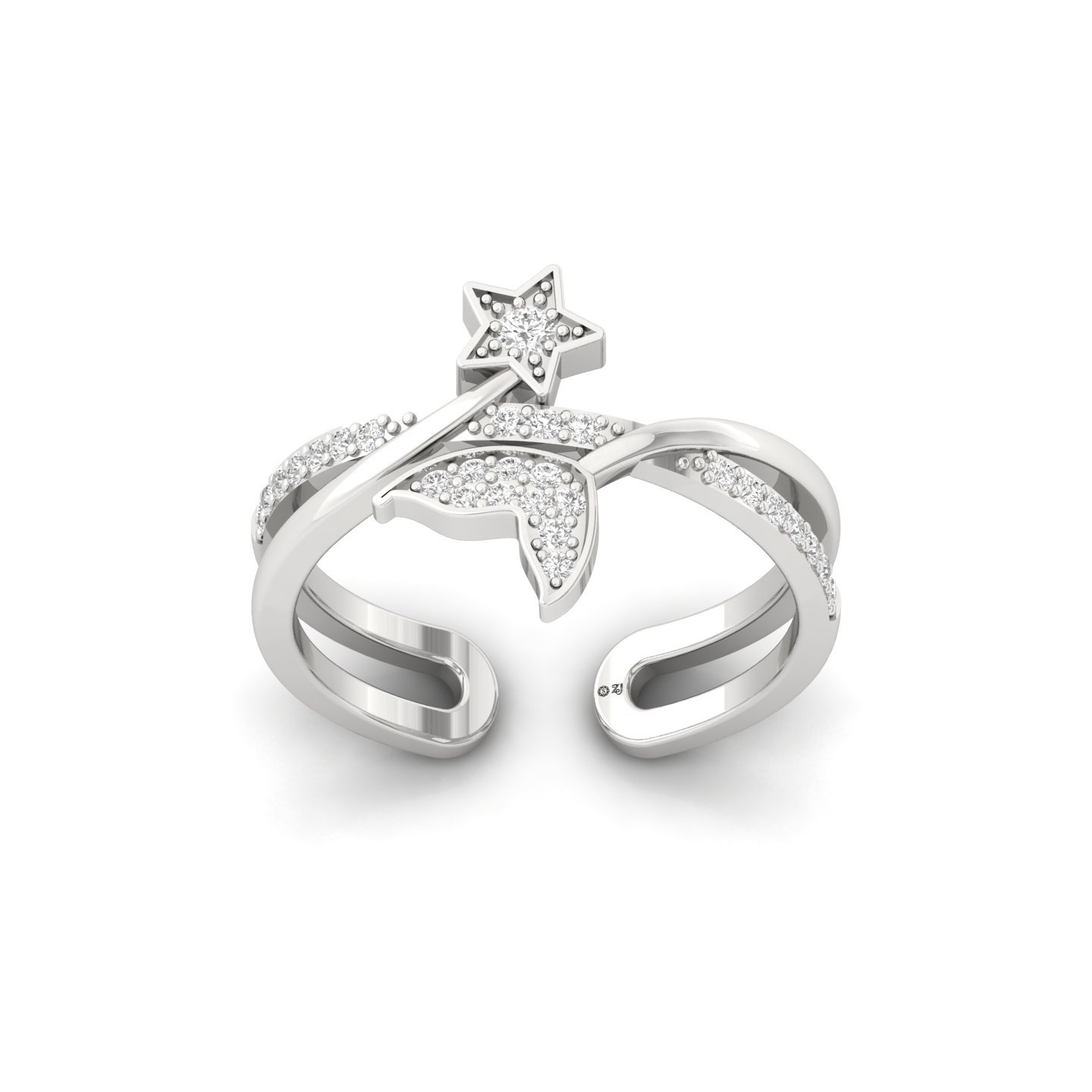 Diamond Shooting Star Ring | Lab Grown Diamond Starry Night Designer Ring | 925 Silver | 10K | 14K | 18K - Main View