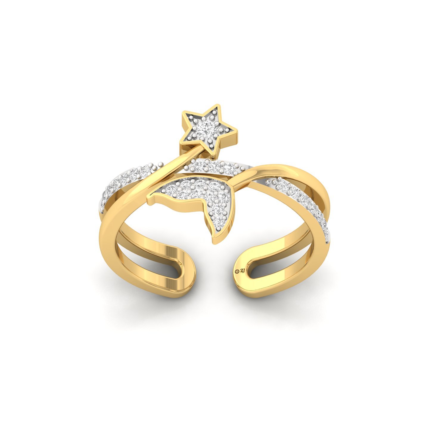 Diamond Shooting Star Ring | Lab Grown Diamond Starry Night Designer Ring | 925 Silver | 10K | 14K | 18K - Gold Main View