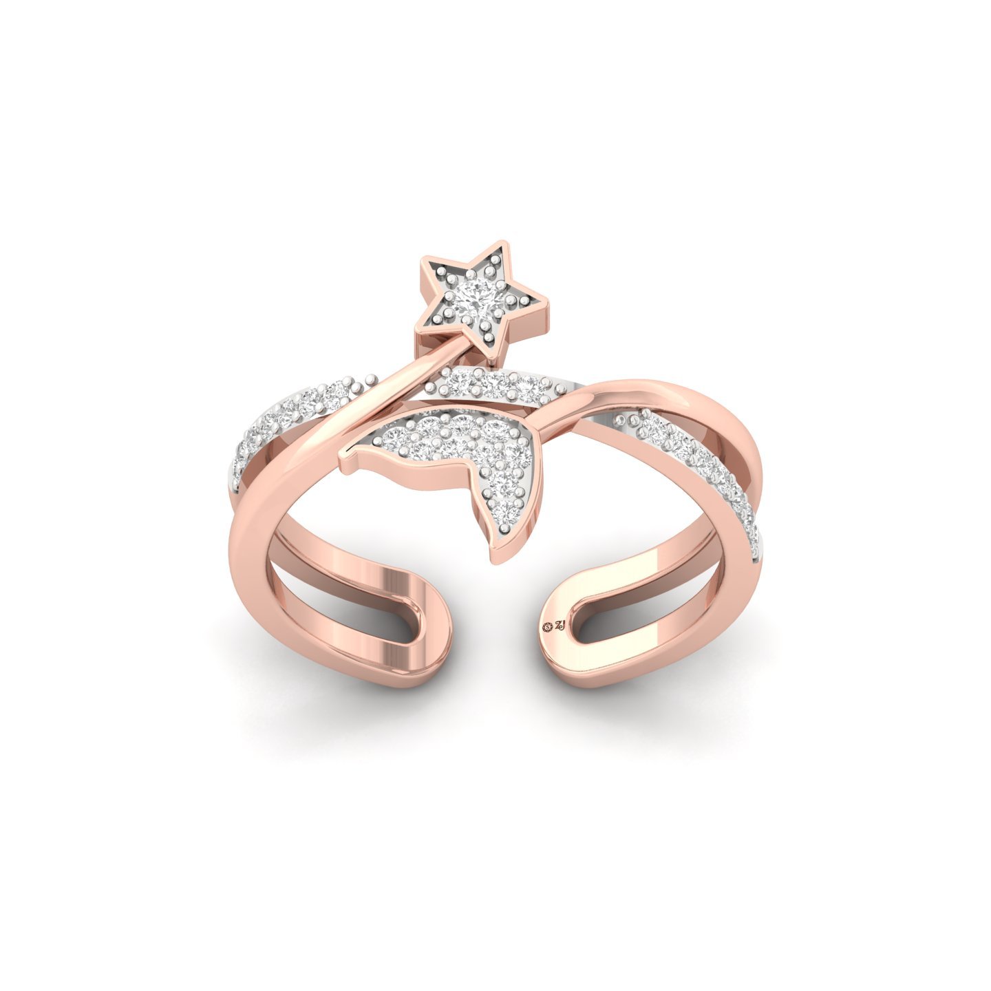 Diamond Shooting Star Ring | Lab Grown Diamond Starry Night Designer Ring | 925 Silver | 10K | 14K | 18K - Rose Gold Main View
