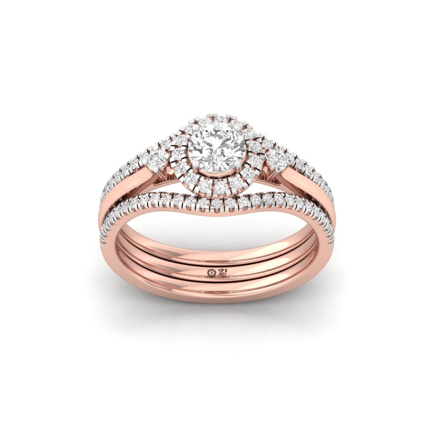 Round Cut Diamond Bridal Ring Set | Lab Grown CVD Diamond Halo Engagement & Wedding Ring | 925 Silver | 10K | 14K | 18K - Rose Gold Main View
