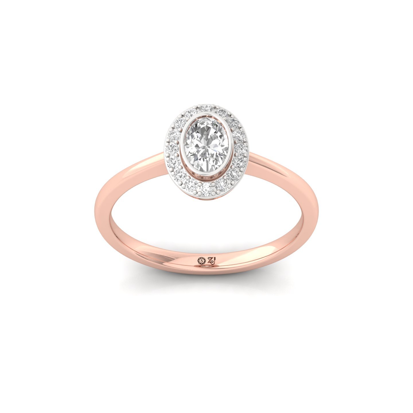 Oval Cut Diamond Halo Engagement Ring | Lab Grown CVD Diamond Solitaire Ring with Halo | 925 Silver | 10K | 14K | 18K - Rose Gold Main View