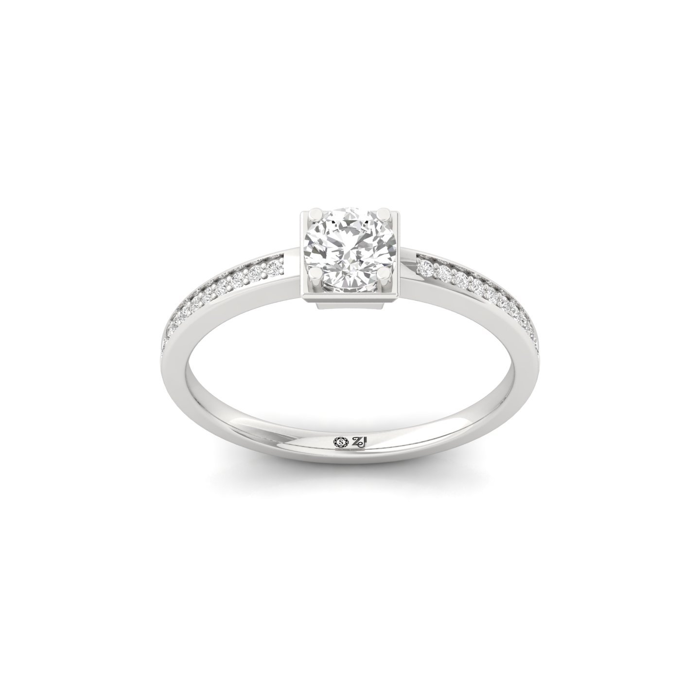 Round Cut Diamond Engagement Ring | Elegant Lab Grown CVD Diamond Solitaire with Side Stones | 925 Silver | 10K | 14K | 18K - Main View