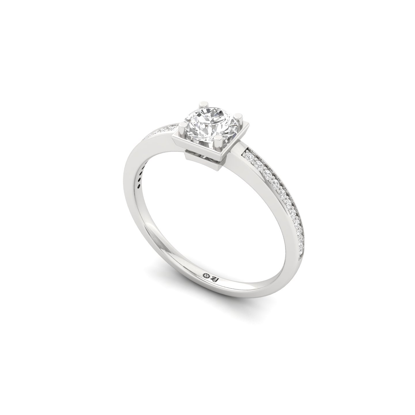 Round Cut Diamond Engagement Ring | Elegant Lab Grown CVD Diamond Solitaire with Side Stones | 925 Silver | 10K | 14K | 18K - View 2