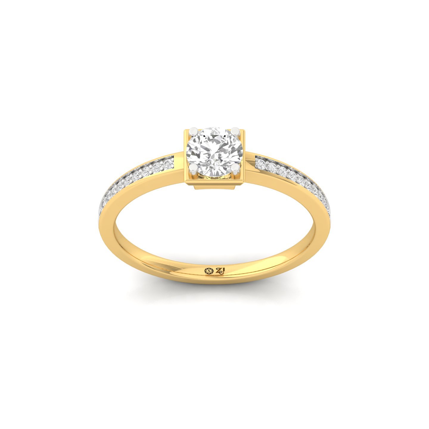 Round Cut Diamond Engagement Ring | Elegant Lab Grown CVD Diamond Solitaire with Side Stones | 925 Silver | 10K | 14K | 18K - Gold Main View