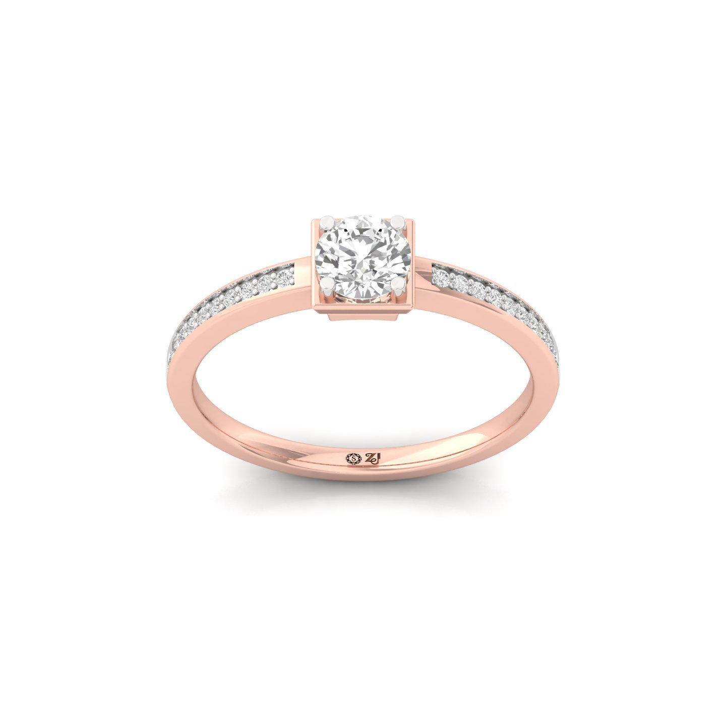Round Cut Diamond Engagement Ring | Elegant Lab Grown CVD Diamond Solitaire with Side Stones | 925 Silver | 10K | 14K | 18K - Rose Gold Main View