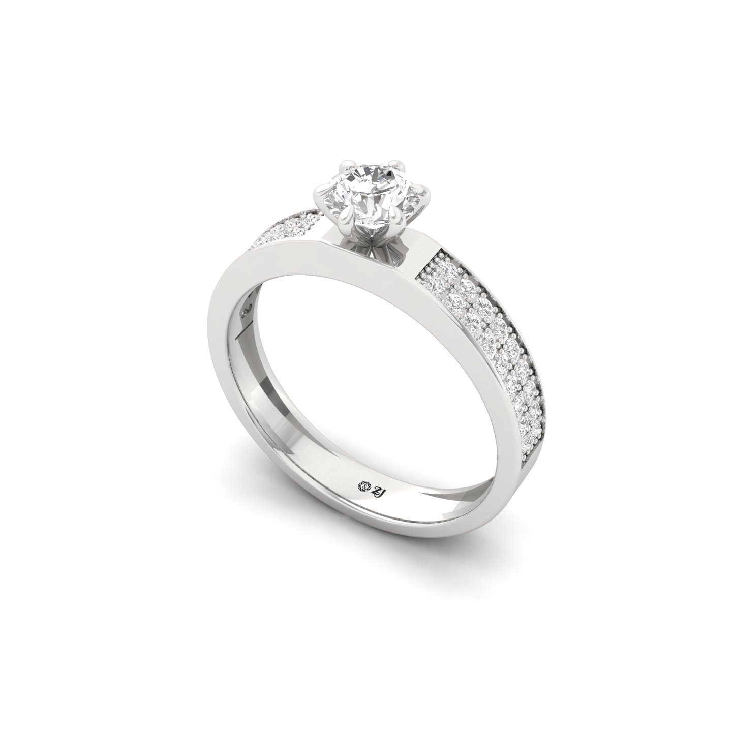 Round Cut Diamond Engagement Ring | Lab Grown CVD Solitaire with Pave Band | 925 Silver | 10K | 14K | 18K - View 2