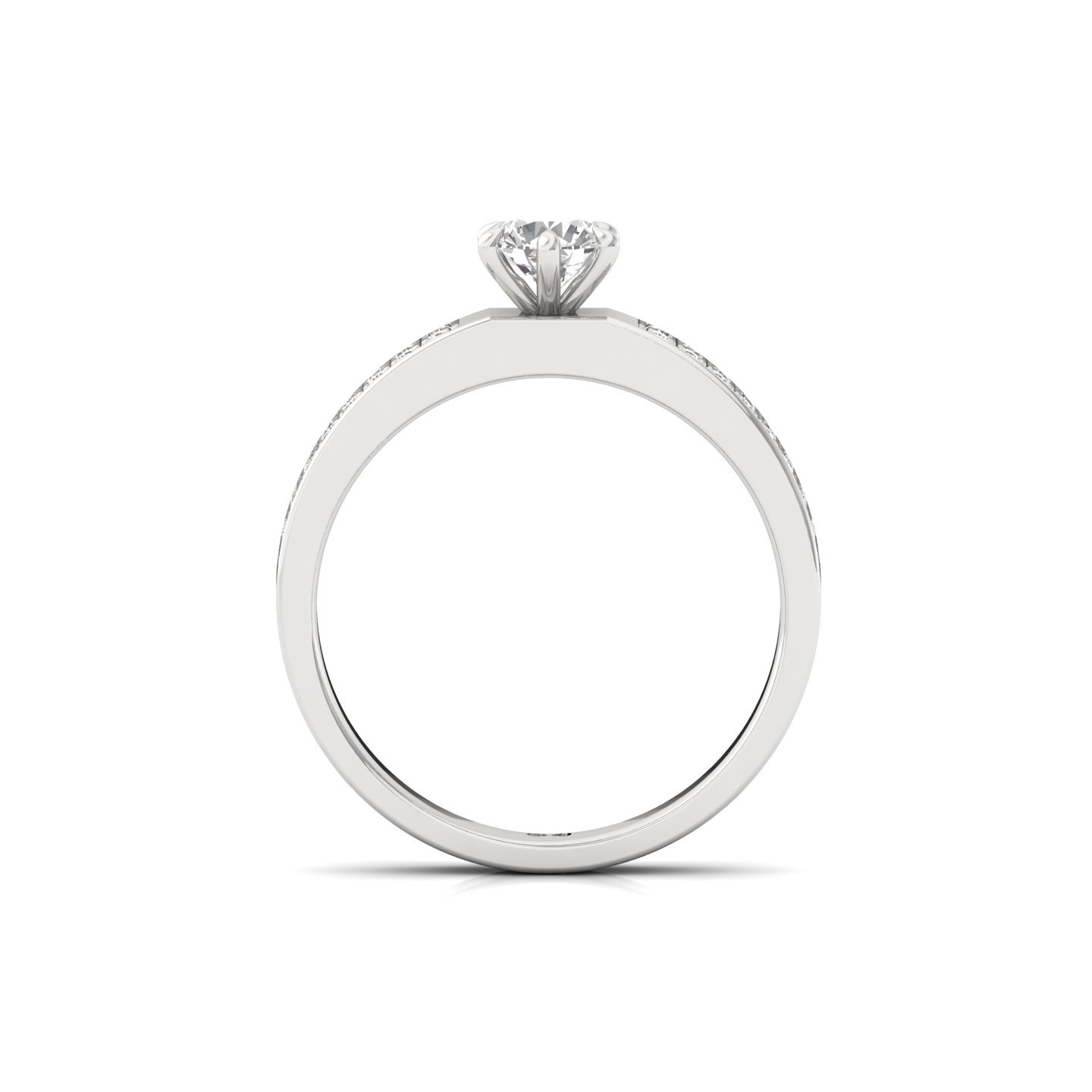 Round Cut Diamond Engagement Ring | Lab Grown CVD Solitaire with Pave Band | 925 Silver | 10K | 14K | 18K - View 3