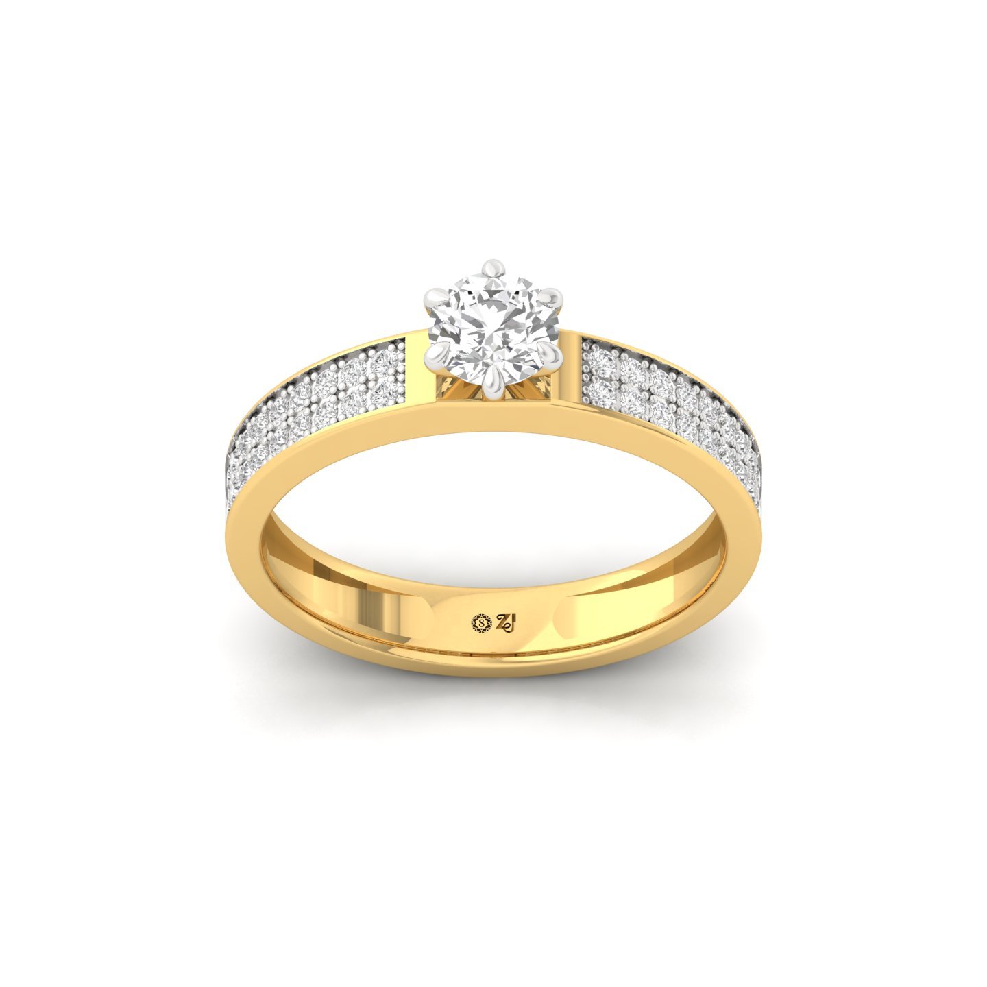 Round Cut Diamond Engagement Ring | Lab Grown CVD Solitaire with Pave Band | 925 Silver | 10K | 14K | 18K - Gold Main View