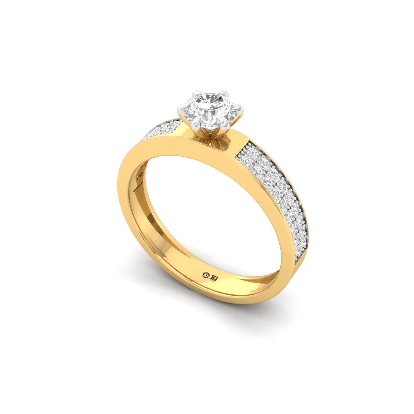 Round Cut Diamond Engagement Ring | Lab Grown CVD Solitaire with Pave Band | 925 Silver | 10K | 14K | 18K - View 2