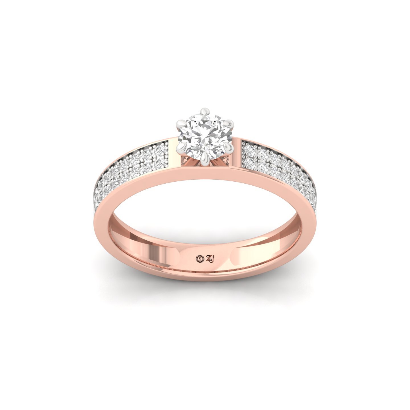 Round Cut Diamond Engagement Ring | Lab Grown CVD Solitaire with Pave Band | 925 Silver | 10K | 14K | 18K - Rose Gold Main View