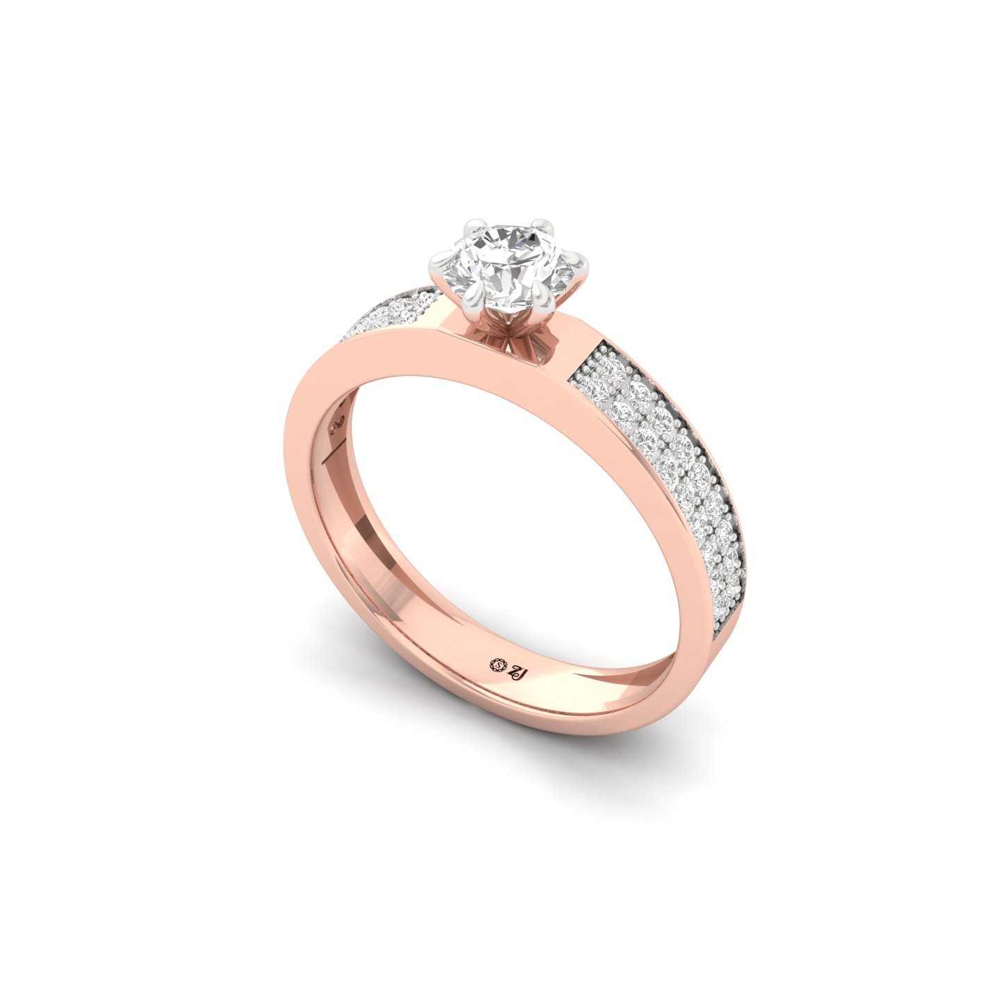 Round Cut Diamond Engagement Ring | Lab Grown CVD Solitaire with Pave Band | 925 Silver | 10K | 14K | 18K - View 2