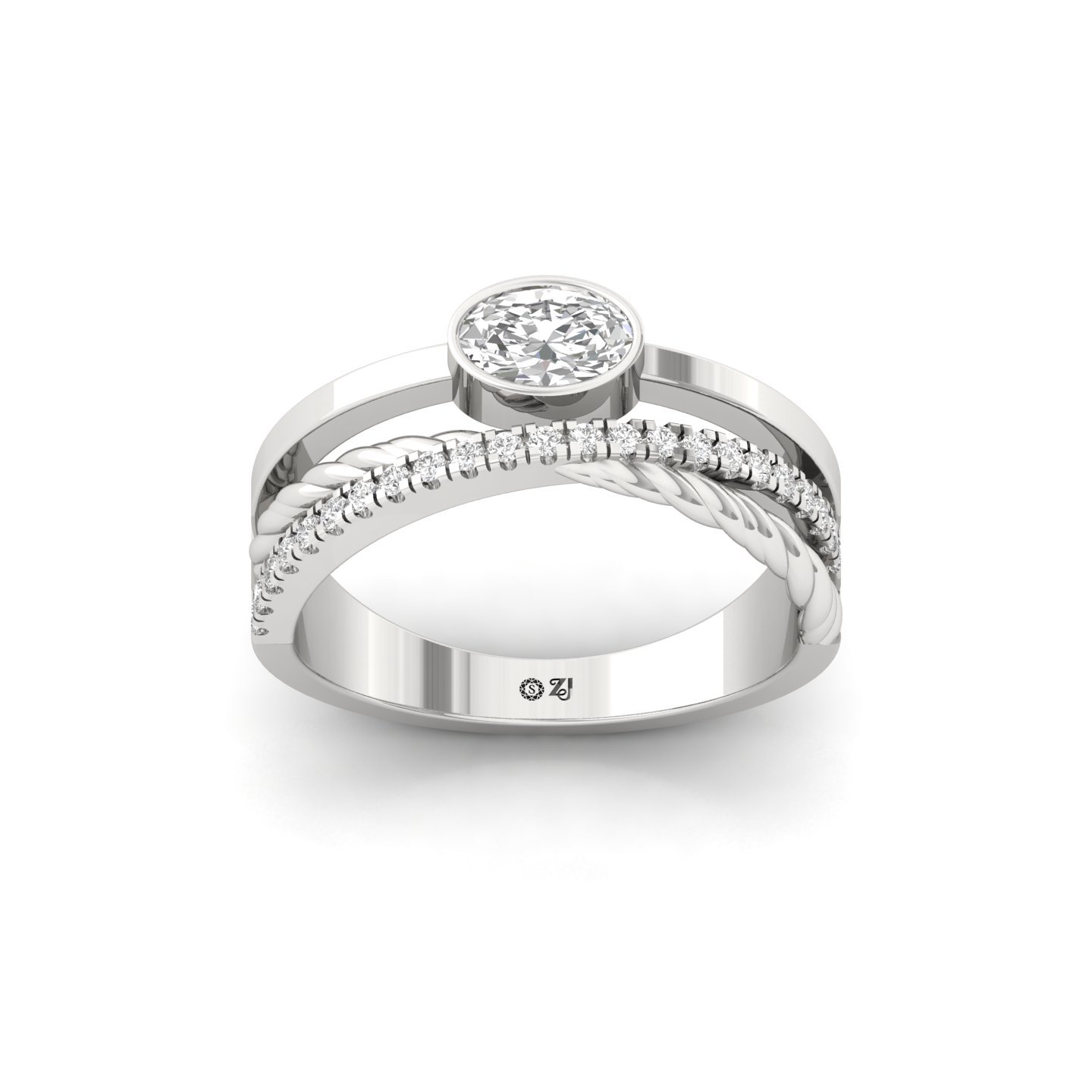 Oval Cut Diamond Engagement Ring | Lab Grown CVD Diamond with Dual Band & Modern Bezel Setting | 925 Silver | 10K | 14K | 18K - Main View