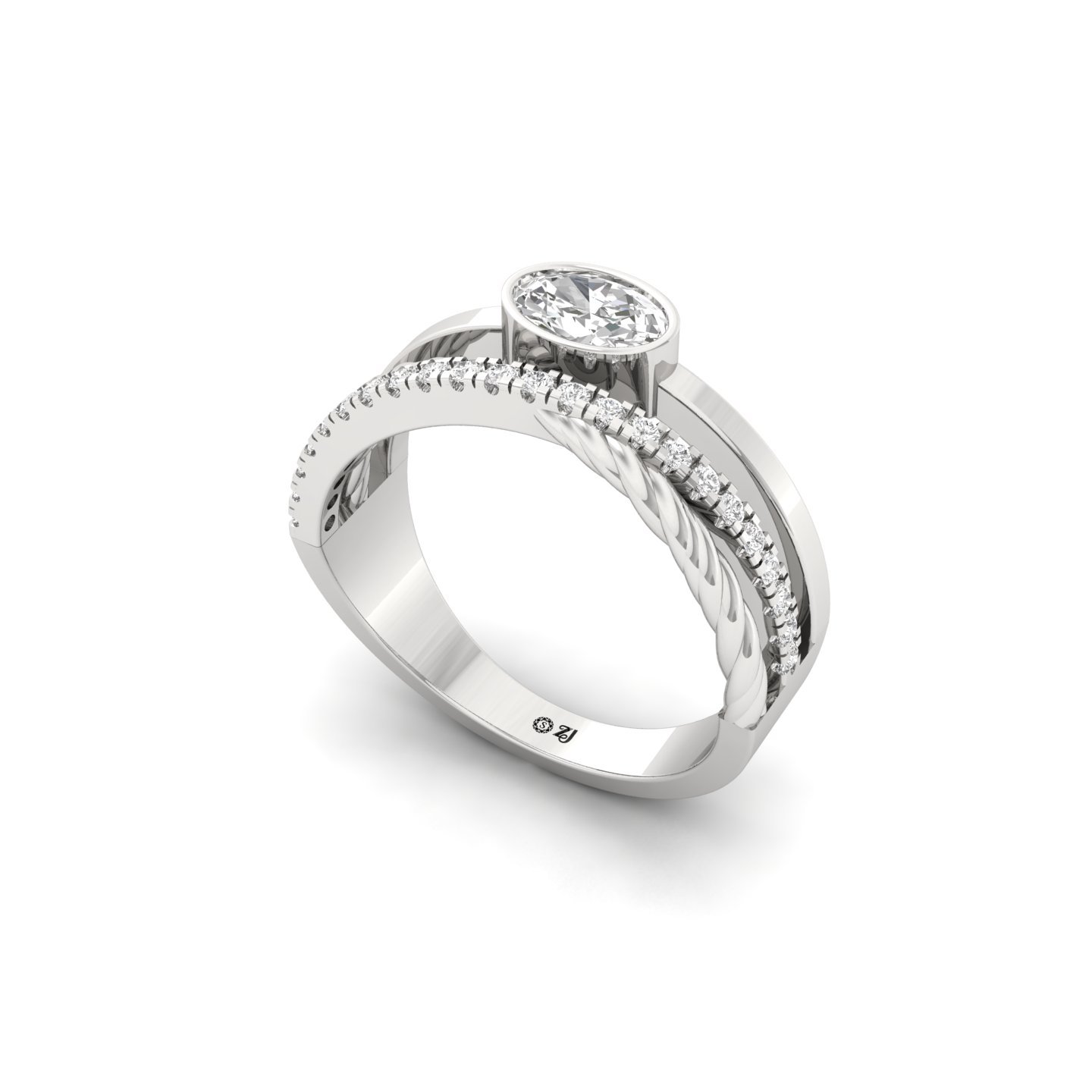 Oval Cut Diamond Engagement Ring | Lab Grown CVD Diamond with Dual Band & Modern Bezel Setting | 925 Silver | 10K | 14K | 18K - View 2