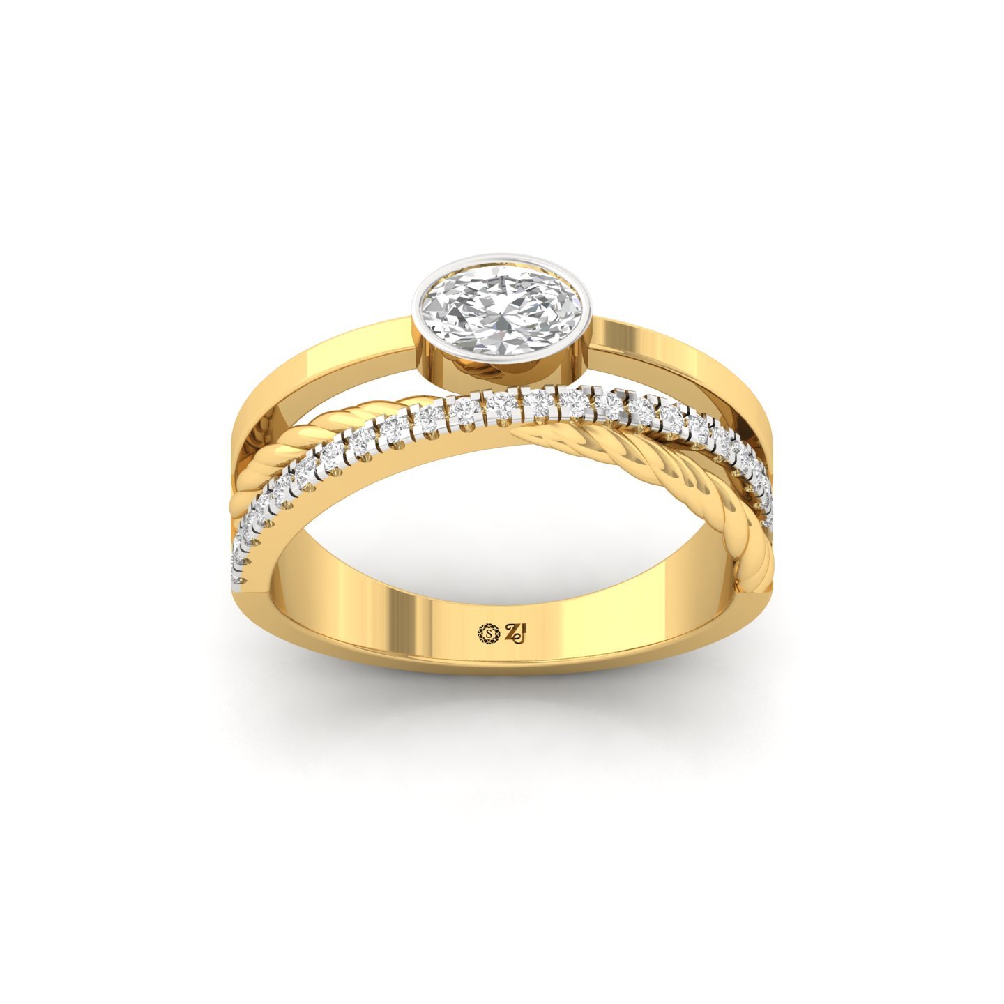 Oval Cut Diamond Engagement Ring | Lab Grown CVD Diamond with Dual Band & Modern Bezel Setting | 925 Silver | 10K | 14K | 18K - Gold Main View