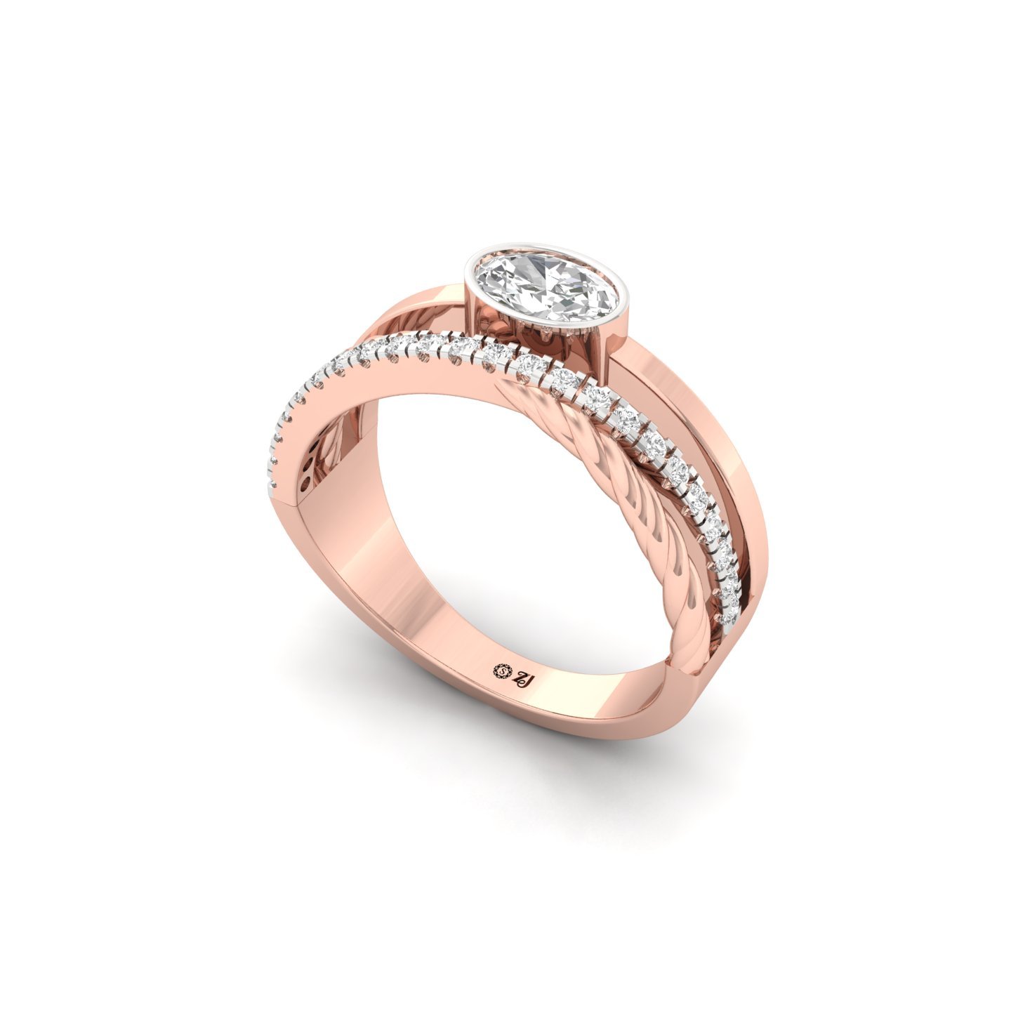 Oval Cut Diamond Engagement Ring | Lab Grown CVD Diamond with Dual Band & Modern Bezel Setting | 925 Silver | 10K | 14K | 18K - View 2