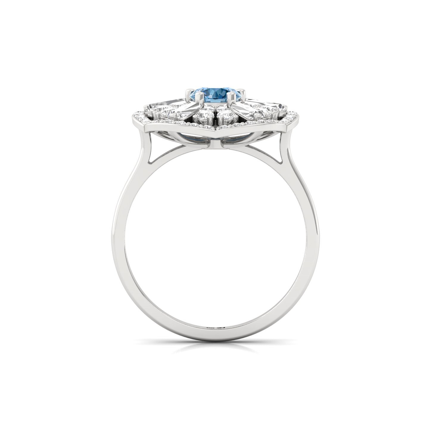 Blue Round Cut Diamond Floral Cocktail Ring | Lab Grown CVD Diamond Designer Statement Ring | 925 Silver | 10K | 14K | 18K - View 3