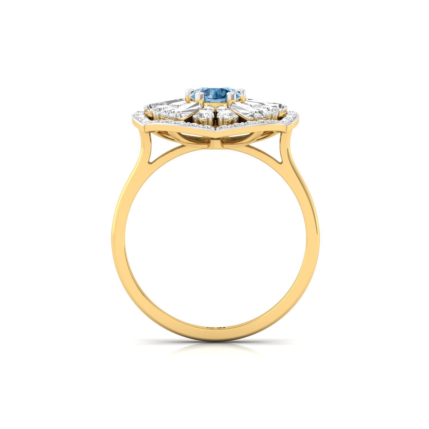 Blue Round Cut Diamond Floral Cocktail Ring | Lab Grown CVD Diamond Designer Statement Ring | 925 Silver | 10K | 14K | 18K - View 3