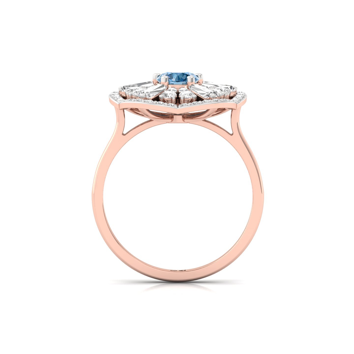 Blue Round Cut Diamond Floral Cocktail Ring | Lab Grown CVD Diamond Designer Statement Ring | 925 Silver | 10K | 14K | 18K - View 3