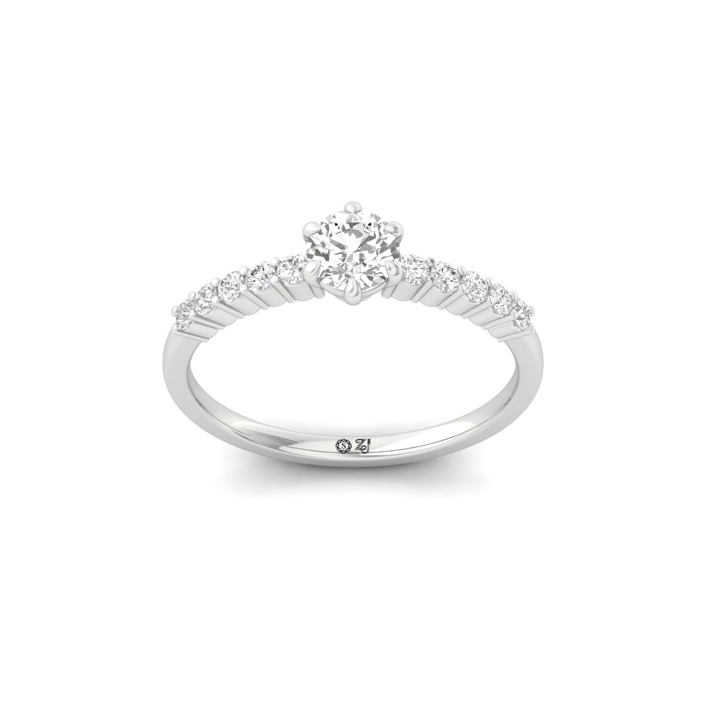 Round Cut Diamond Engagement Ring | Lab Grown CVD Diamond Solitaire with Side Stones | 925 Silver | 10K | 14K | 18K - Main View