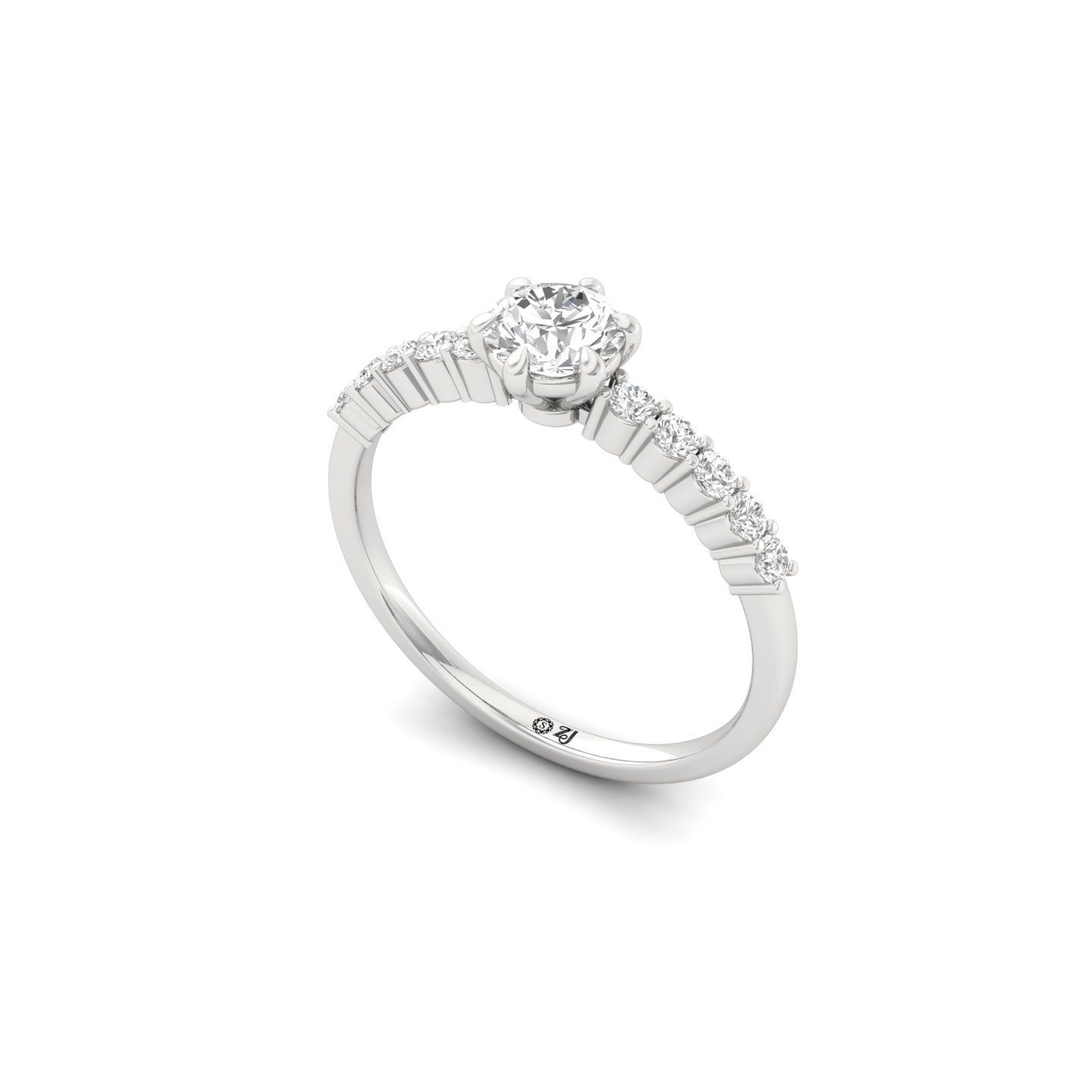 Round Cut Diamond Engagement Ring | Lab Grown CVD Diamond Solitaire with Side Stones | 925 Silver | 10K | 14K | 18K - View 2