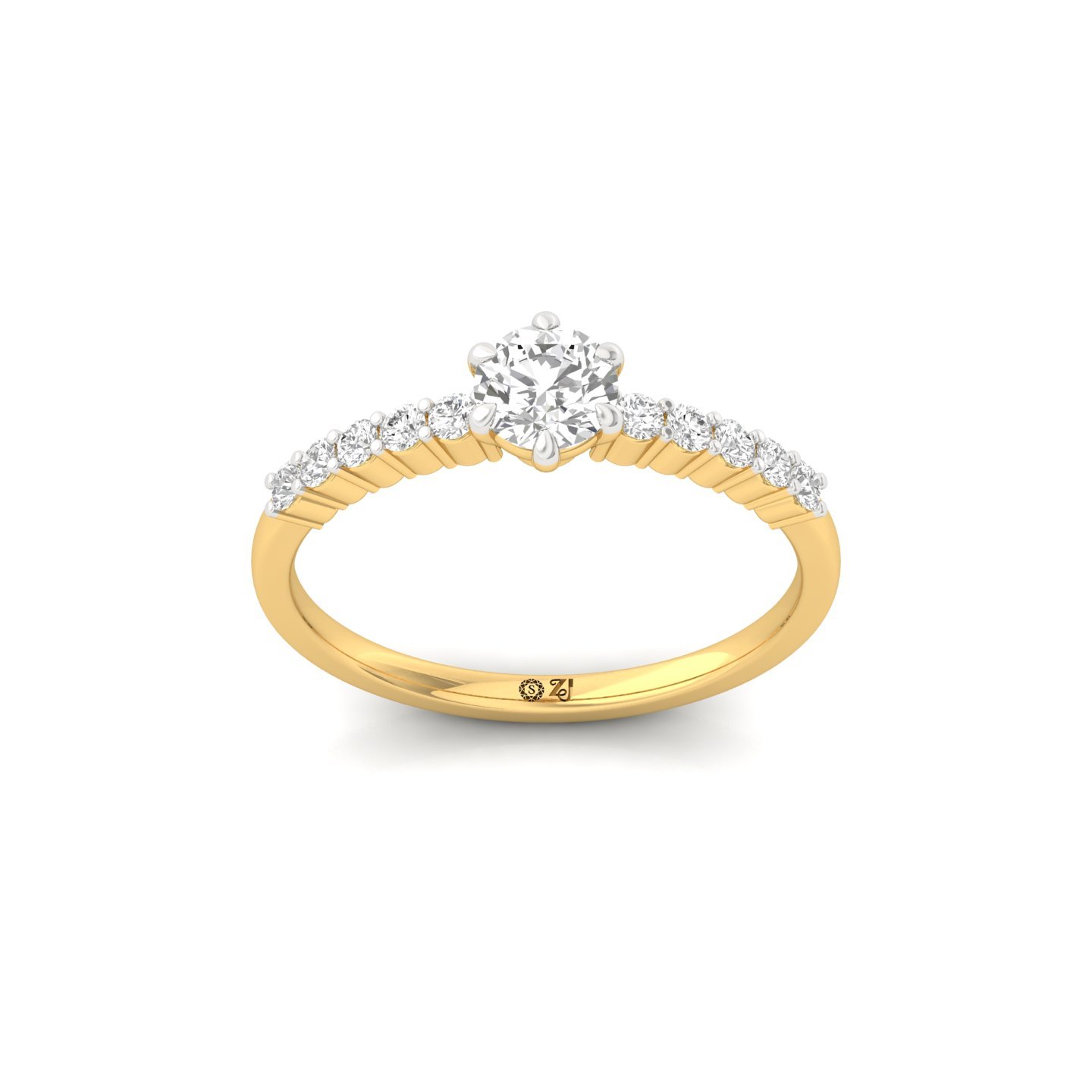 Round Cut Diamond Engagement Ring | Lab Grown CVD Diamond Solitaire with Side Stones | 925 Silver | 10K | 14K | 18K - Gold Main View