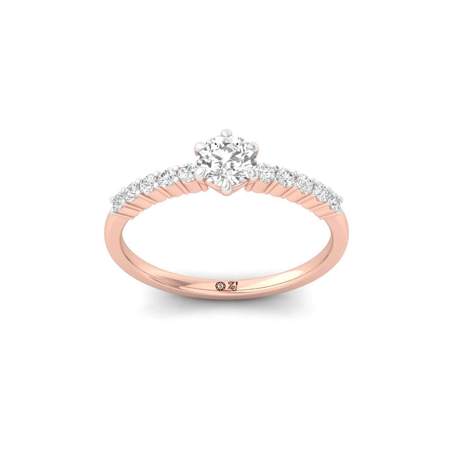Round Cut Diamond Engagement Ring | Lab Grown CVD Diamond Solitaire with Side Stones | 925 Silver | 10K | 14K | 18K - Rose Gold Main View