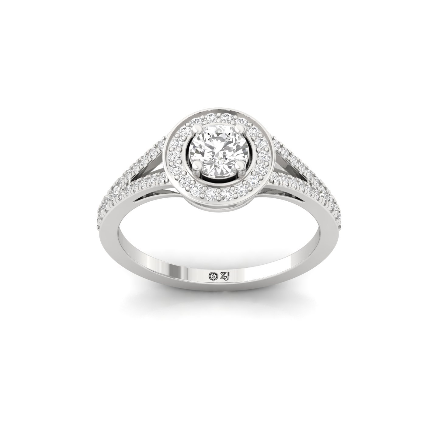 Round Cut Diamond Halo Engagement Ring | Lab Grown CVD Diamond Split Shank Ring | 10K | 14K | 18K - Main View