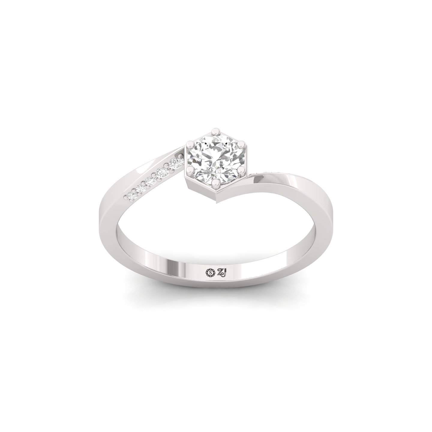 Round Cut Diamond Solitaire Engagement Ring | Lab Grown CVD Diamond Twisted Shank Ring | 925 Silver | 10K | 14K | 18K - Main View