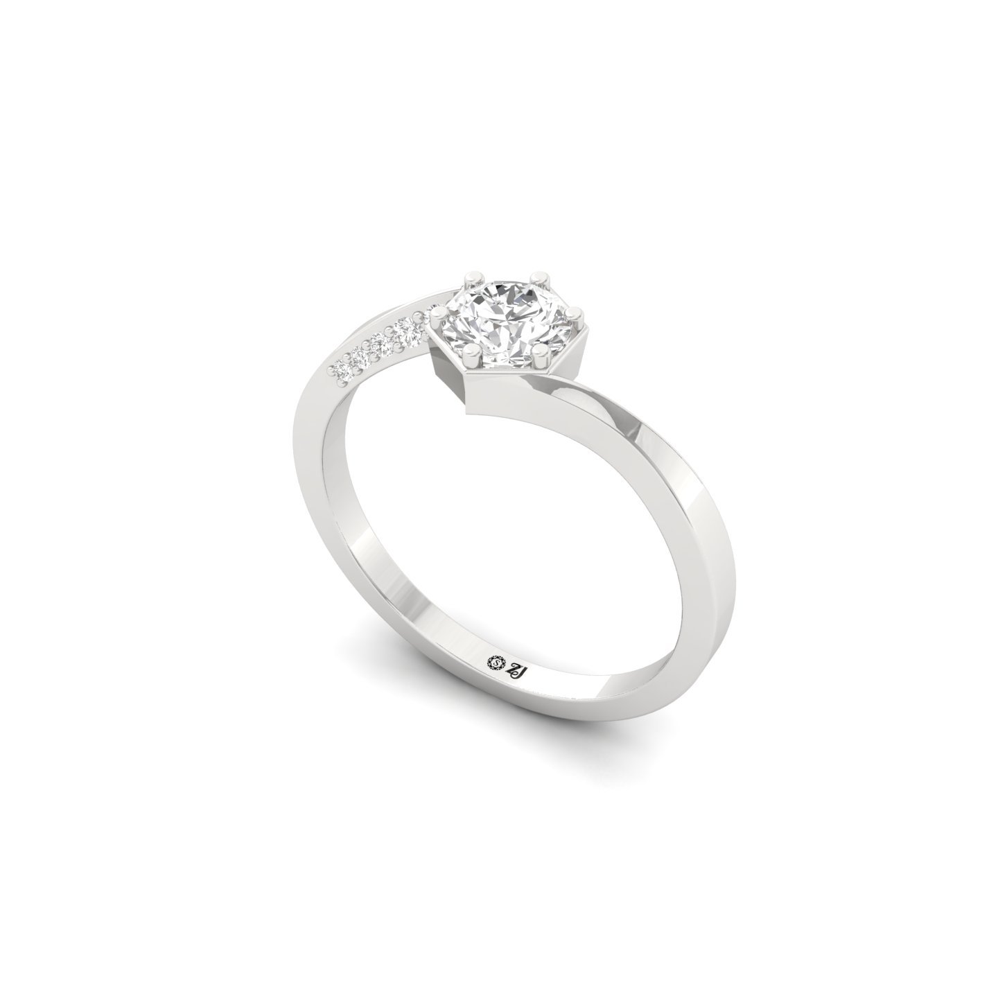 Round Cut Diamond Solitaire Engagement Ring | Lab Grown CVD Diamond Twisted Shank Ring | 925 Silver | 10K | 14K | 18K - View 2