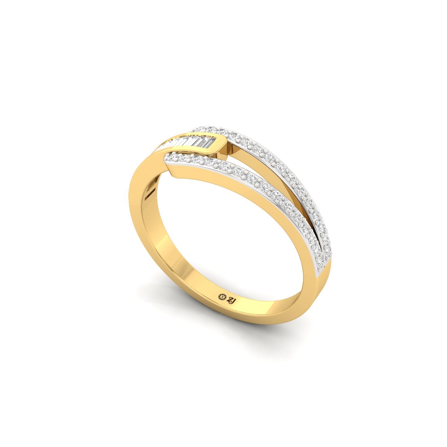 Baguette Cut Diamond Crossover Ring | Lab Grown CVD Diamond Split Shank Band | 925 Silver | 10K | 14K | 18K - View 2