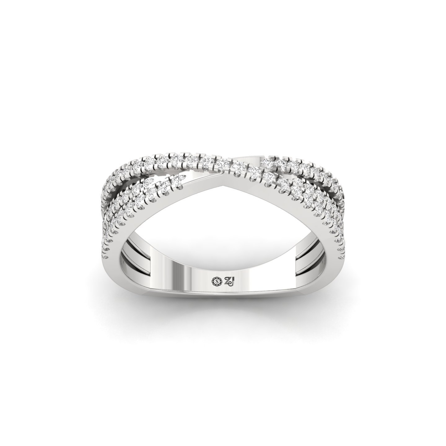 Diamond Crossover Band Ring | Lab Grown CVD Diamond Criss-Cross Design | 925 Silver | 10K | 14K | 18K - Main View