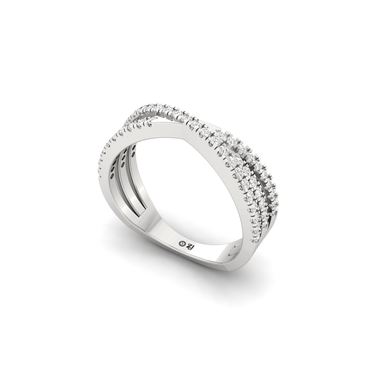 Diamond Crossover Band Ring | Lab Grown CVD Diamond Criss-Cross Design | 925 Silver | 10K | 14K | 18K - View 2