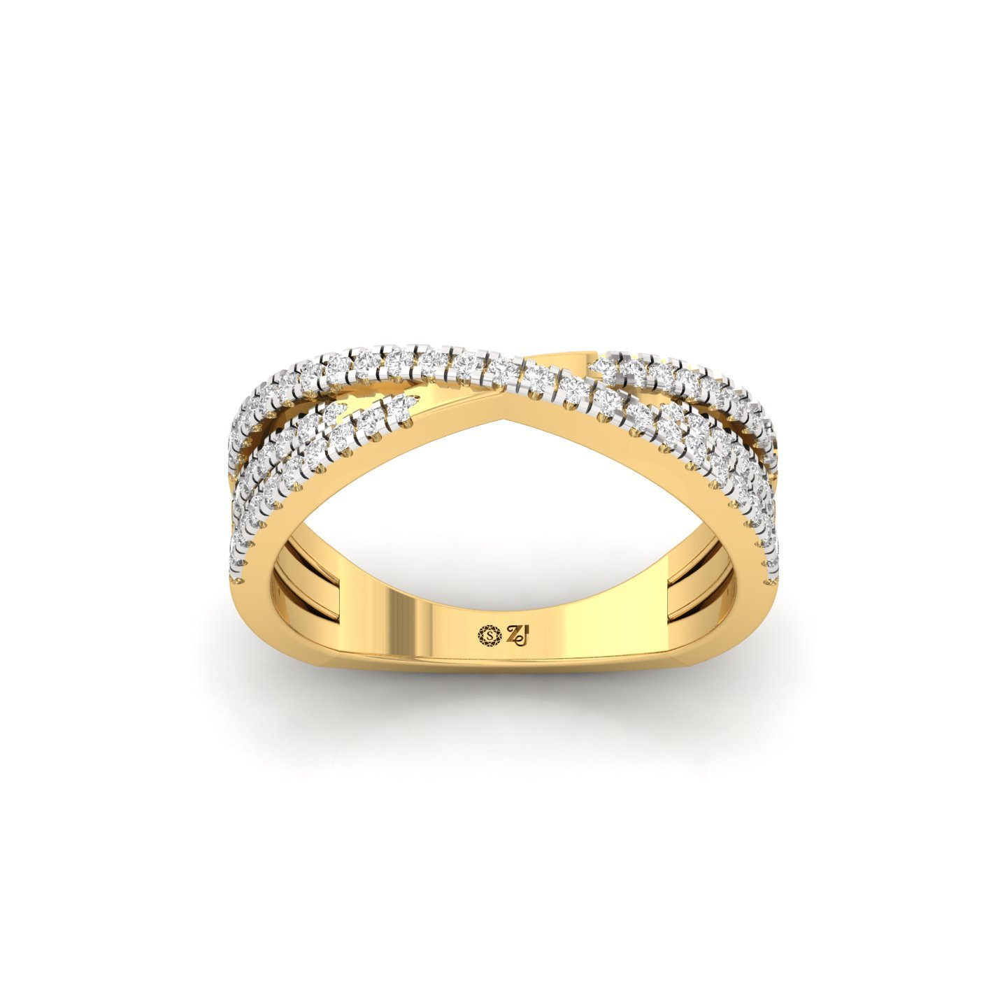 Diamond Crossover Band Ring | Lab Grown CVD Diamond Criss-Cross Design | 925 Silver | 10K | 14K | 18K - Gold Main View