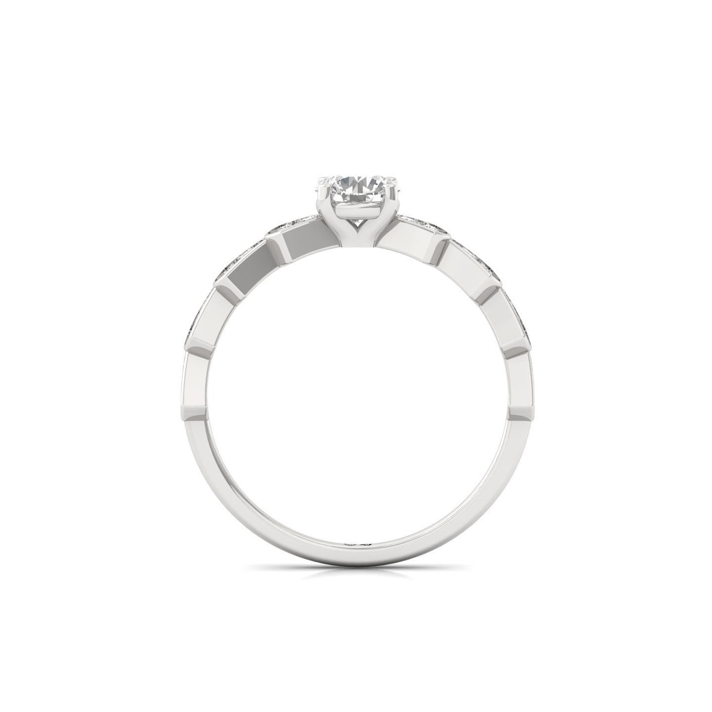 Round Cut Diamond Designer Engagement Ring | Lab Grown CVD Diamond Solitaire with Geometric Band | 925 Silver | 10K | 14K | 18K - View 3