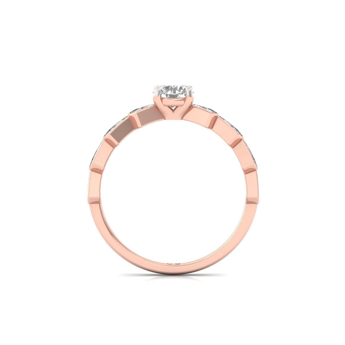Round Cut Diamond Designer Engagement Ring | Lab Grown CVD Diamond Solitaire with Geometric Band | 925 Silver | 10K | 14K | 18K - View 3