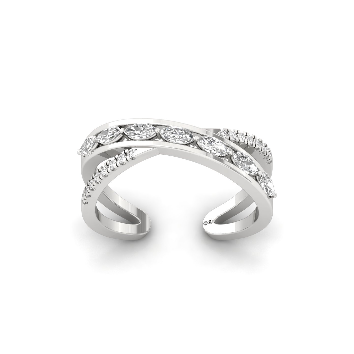 Marquise Cut Diamond Designer Ring | Lab Grown CVD Diamond Crossover Band | 925 Silver | 10K | 14K | 18K - Main View