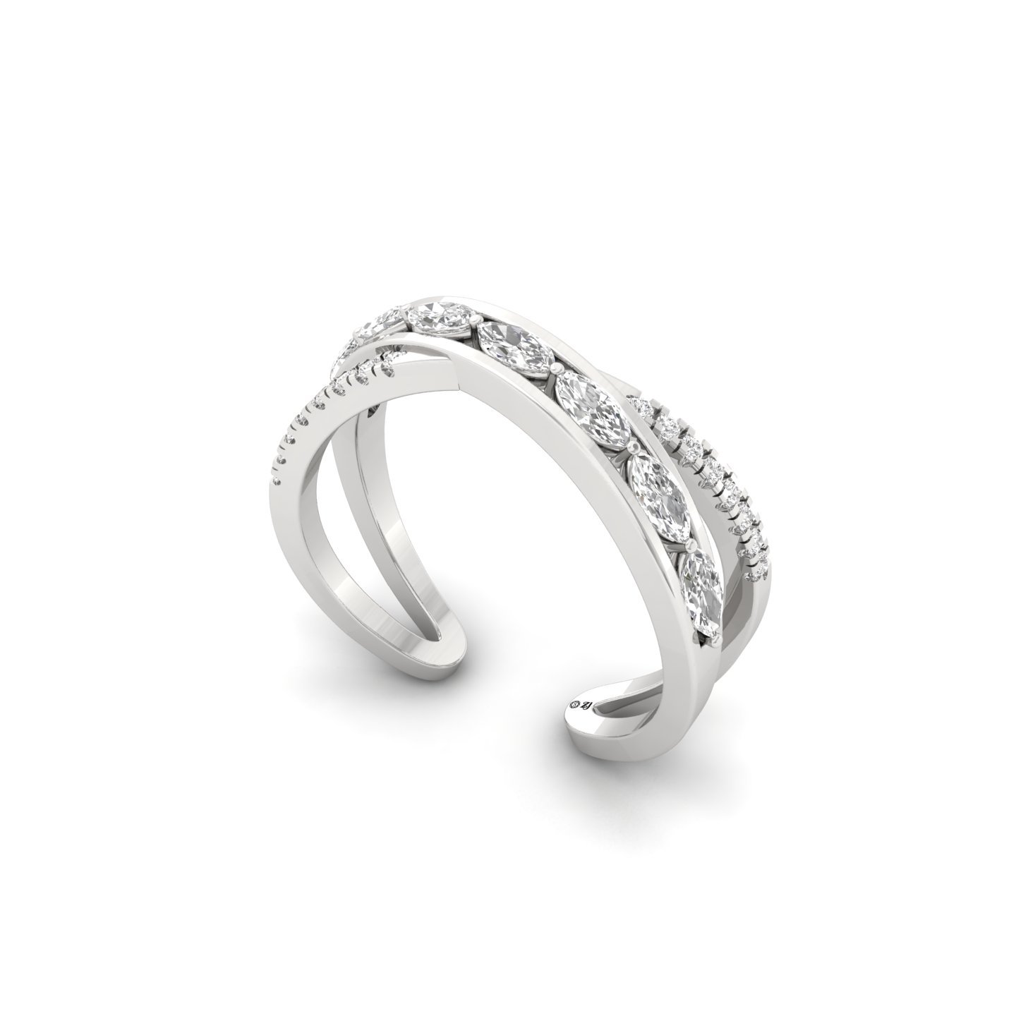 Marquise Cut Diamond Designer Ring | Lab Grown CVD Diamond Crossover Band | 925 Silver | 10K | 14K | 18K - View 2