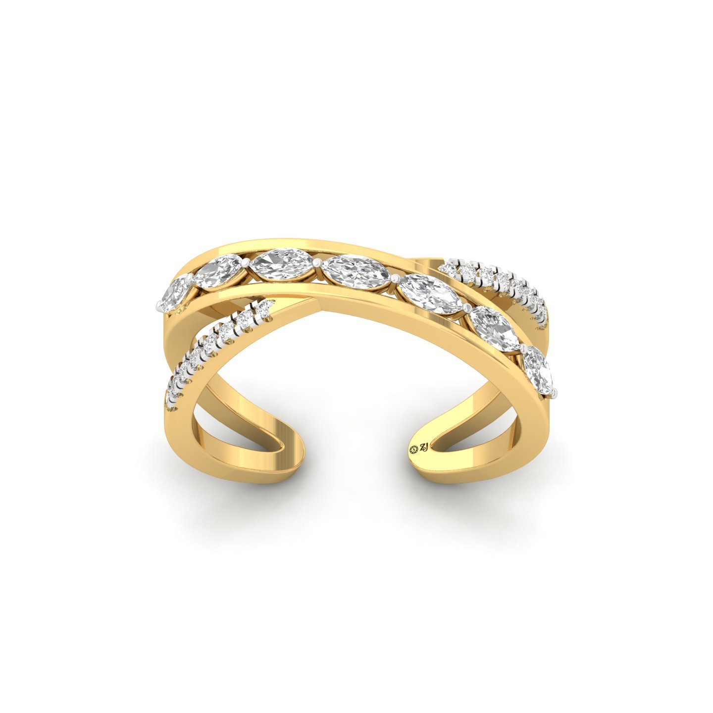 Marquise Cut Diamond Designer Ring | Lab Grown CVD Diamond Crossover Band | 925 Silver | 10K | 14K | 18K - Gold Main View