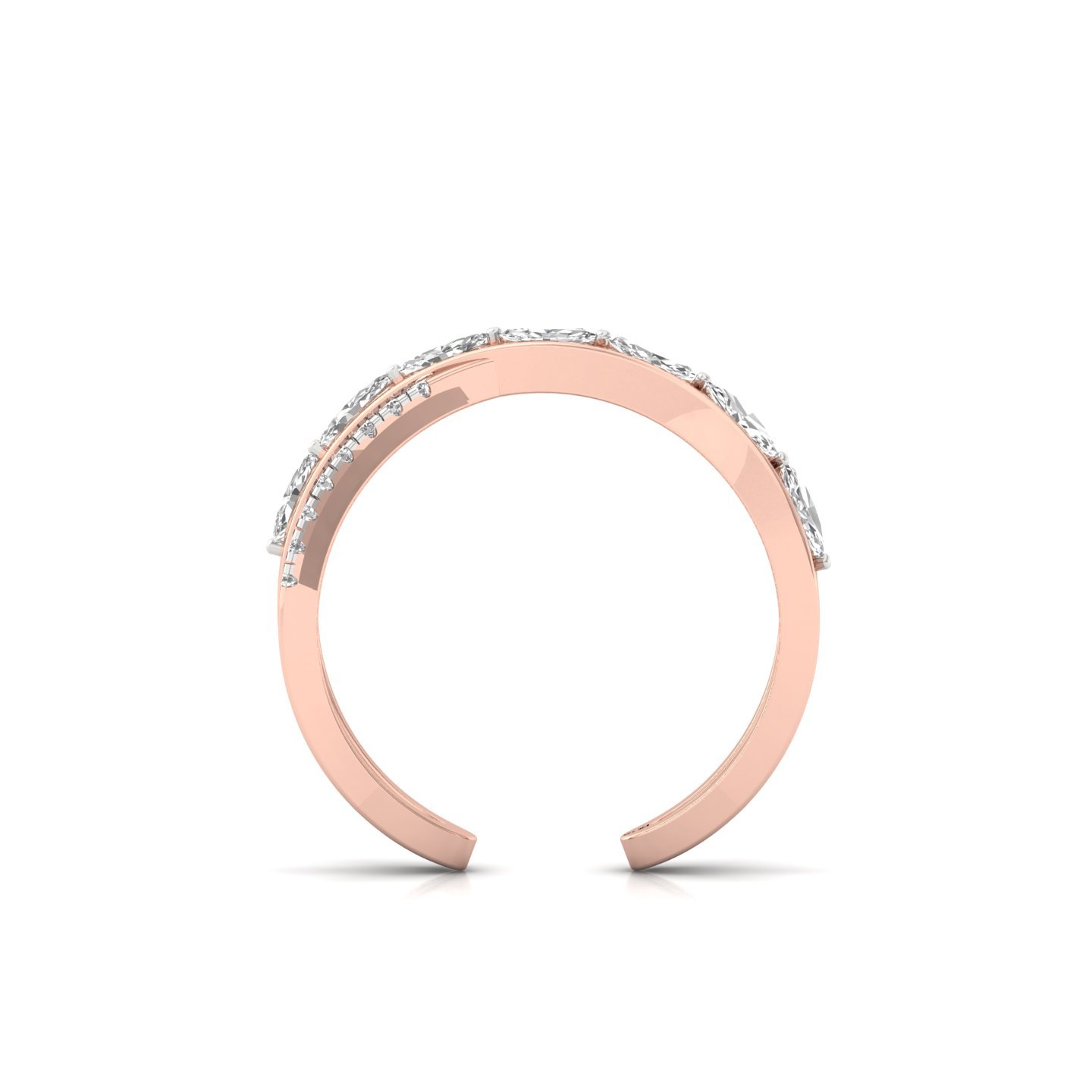 Marquise Cut Diamond Designer Ring | Lab Grown CVD Diamond Crossover Band | 925 Silver | 10K | 14K | 18K - View 3