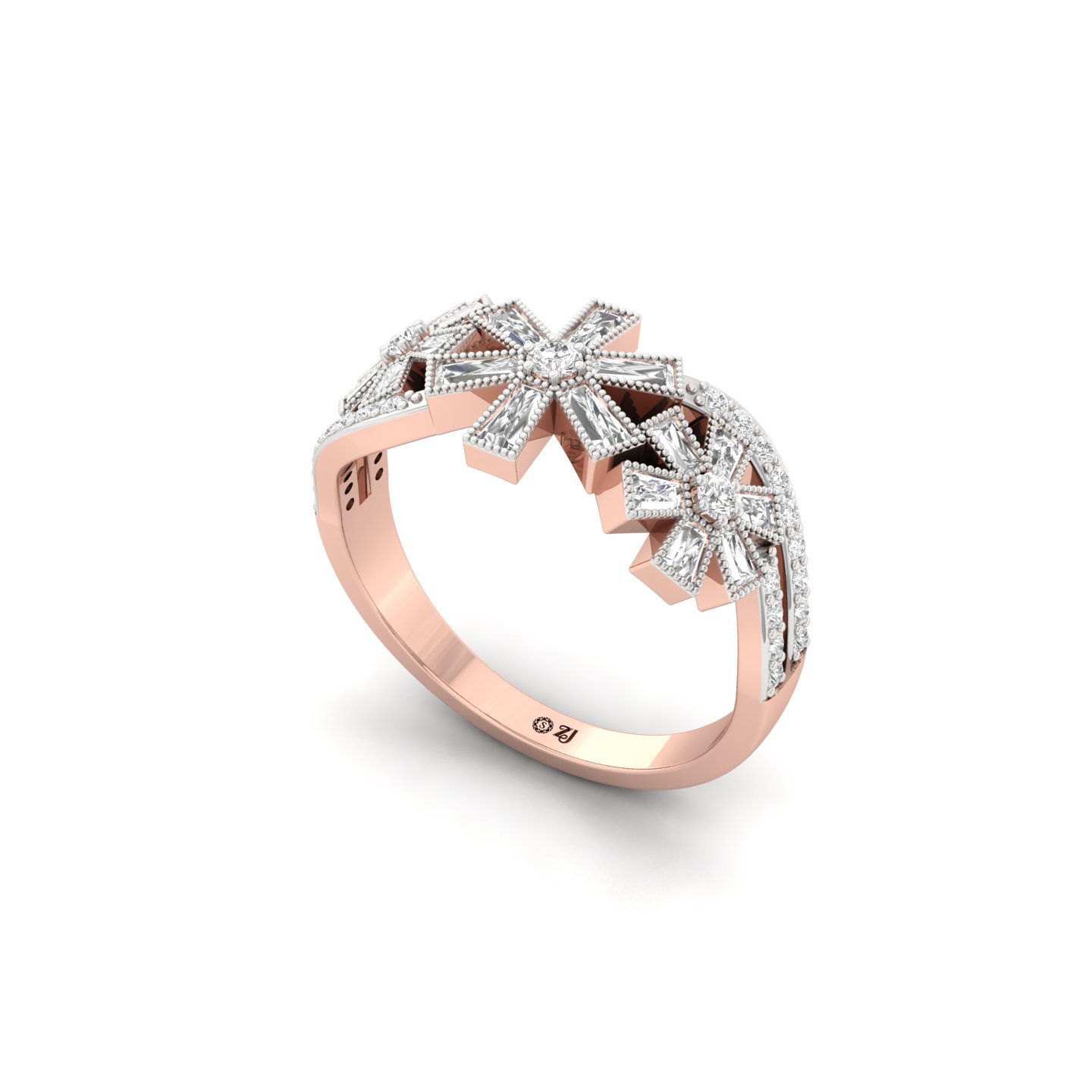 Baguette & Round Cut Diamond Designer Ring | Lab Grown CVD Diamond Floral Bow Style Ring | 925 Silver | 10K | 14K | 18K - View 2