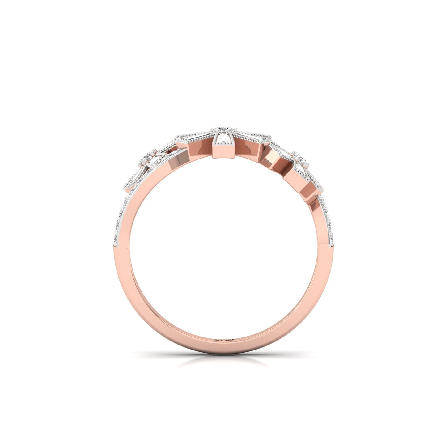 Baguette & Round Cut Diamond Designer Ring | Lab Grown CVD Diamond Floral Bow Style Ring | 925 Silver | 10K | 14K | 18K - View 3