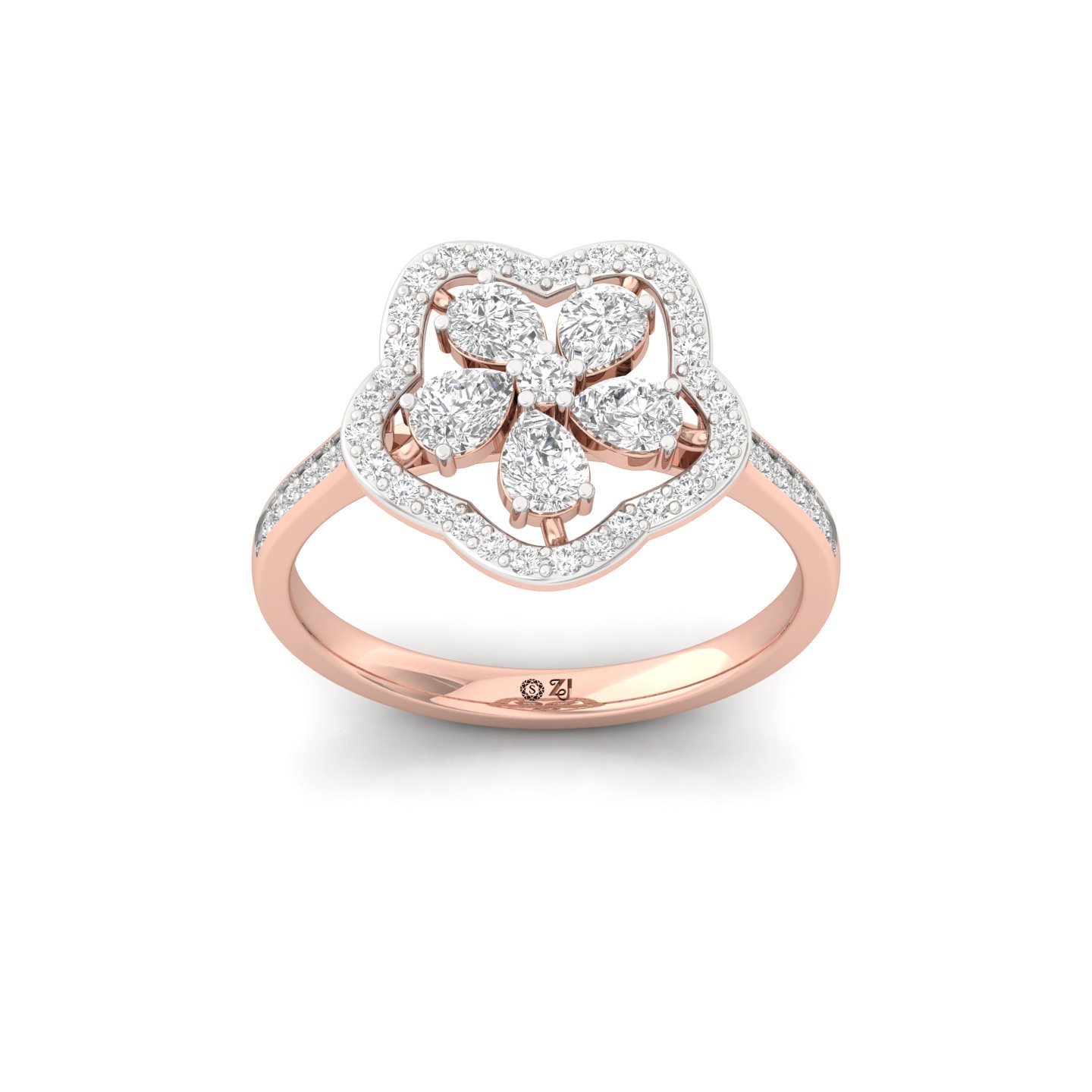 Pear Cut Diamond Floral Designer Ring | Lab Grown CVD Diamond Flower Halo Ring | 925 Silver | 10K | 14K | 18K - View 3